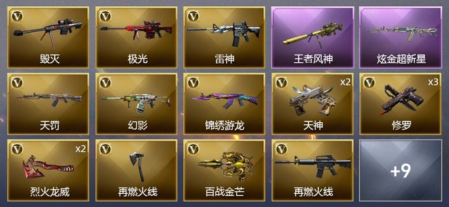 穿越火线（CF）1王者武器 1炫金武器 20V武器 7皮肤 可排位 枪王