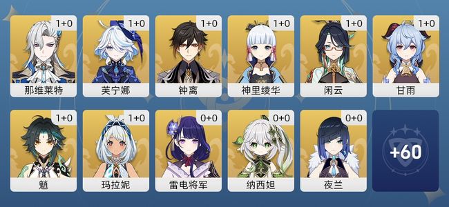 原神54黄 54角色黄 30五星角色 男主 60级