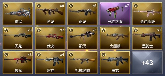 穿越火线（CF）7王者武器 7炫金武器 82V武器 4V角色 13皮肤 可排位 新锐