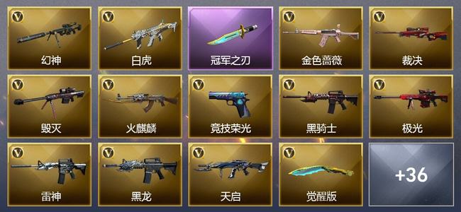 穿越火线（CF）1王者武器 1炫金武器 50V武器 4V角色 26皮肤 可排位 枪王