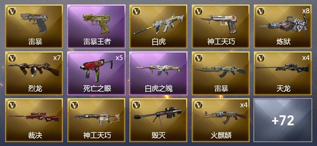 穿越火线（CF）1传说武器 15王者武器 6炫金武器 115V武器 4V角色 20皮肤 可排位 新锐