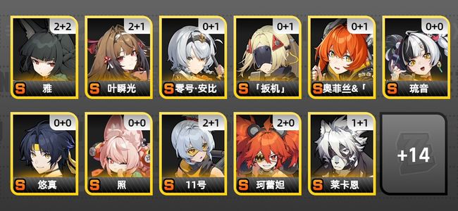 绝区零31黄 22角色黄 13S角色 8S音擎 7S邦布 女主 59