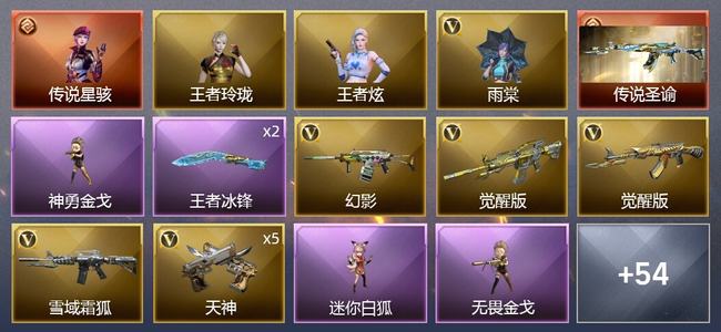 穿越火线（CF）1传说角色 1传说武器 6王者武器 67V武器 2V角色 18皮肤 可排位 新锐