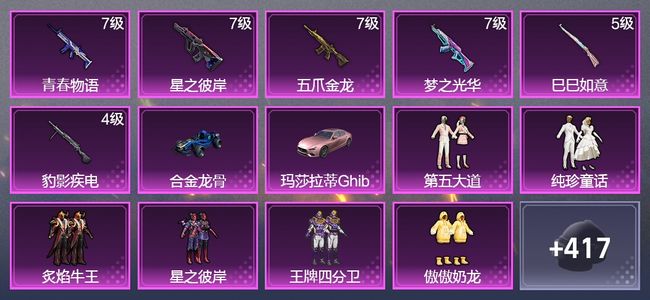 和平精英【苹果版】2载具 6升级枪 6粉装 2飞行器 254枪皮 192套装 82673热力 17印记 星钻
