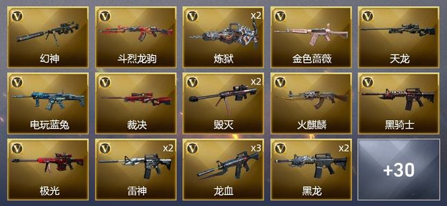 穿越火线（CF）0传说角色 0传说武器 1王者武器 1炫金武器 48V武器 3V角色 17皮肤 枪王