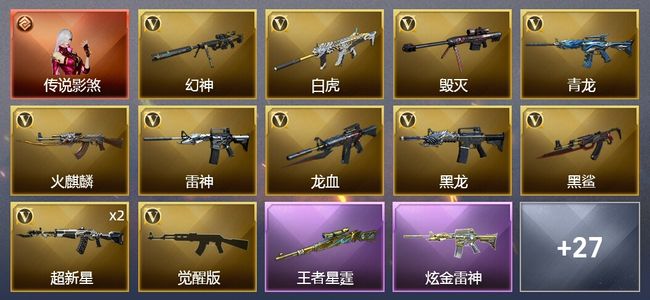 穿越火线（CF）1传说角色 2王者武器 2炫金武器 38V武器 4V角色 8皮肤 可排位 枪王