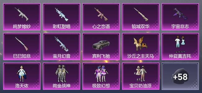 和平精英1载具 0升级枪 17粉装 0尾迹 80套装 0热力 8印记