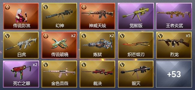穿越火线（CF）1传说角色 2传说武器 4王者武器 2炫金武器 76V武器 4V角色 18皮肤 可排位 枪王