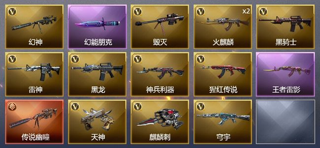 穿越火线（CF）1传说武器 1王者武器 13V武器 14皮肤 可排位
