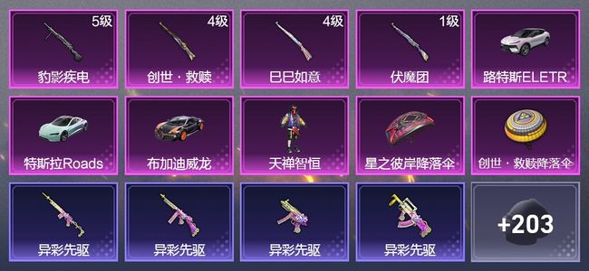 和平精英3载具 4升级枪 1粉装 124枪皮 106套装 38906热力 7印记 王牌