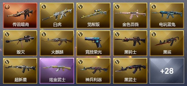 穿越火线（CF）1传说武器 1王者武器 1炫金武器 34V武器 2V角色 8皮肤 可排位 新锐