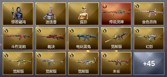 穿越火线（CF）1传说武器 1王者武器 1炫金武器 70V武器 1V角色 24皮肤 可排位 枪王