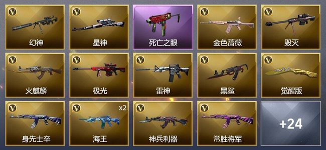 穿越火线（CF）1王者武器 27V武器 1V角色 15皮肤 可排位 新锐