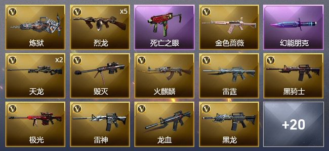 穿越火线（CF）1炫金武器 50V武器 1V角色 17皮肤 可排位 新锐