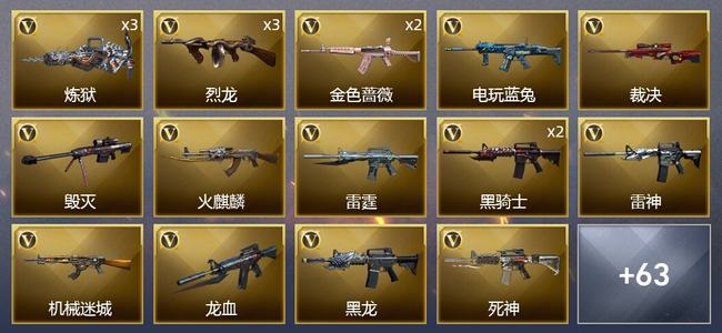 穿越火线（CF）4王者武器 4炫金武器 85V武器 2V角色 21皮肤 可排位 枪王