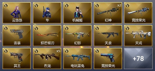 穿越火线（CF）3王者武器 4炫金武器 106V武器 5V角色 32皮肤 可排位 枪王