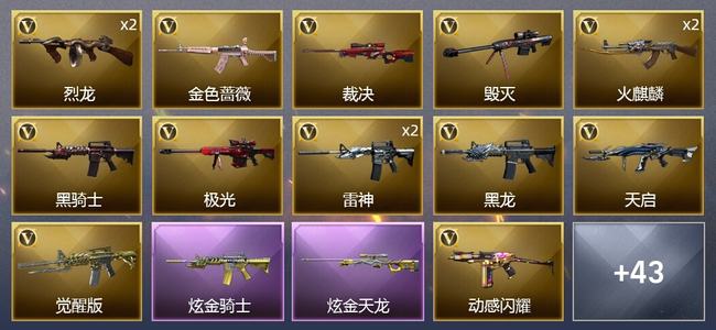 穿越火线（CF）2炫金武器 43V武器 4V角色 19皮肤 可排位 专家