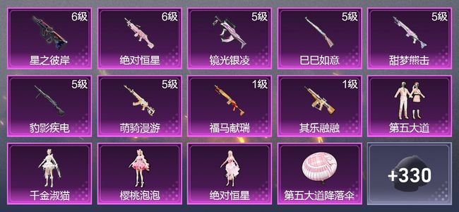 和平精英9升级枪 4粉装 4尾迹 204枪皮 146套装 56989热力 10印记