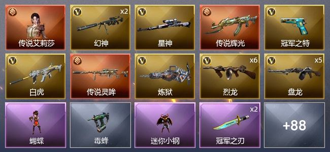 穿越火线（CF）1传说角色 2传说武器 2王者武器 4炫金武器 106V武器 5V角色 33皮肤 可排位 传奇
