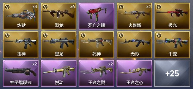 穿越火线（CF）5王者武器 1炫金武器 28V武器 1V角色 6皮肤 可排位 新锐