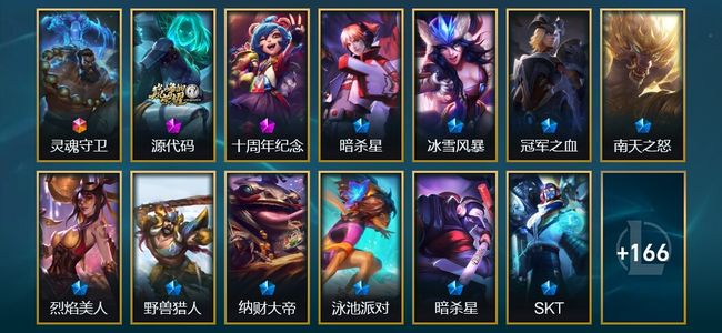 英雄联盟（LOL）1终极 2神话 3臻彩 14限定 19传说 180皮肤 25炫彩 143英雄