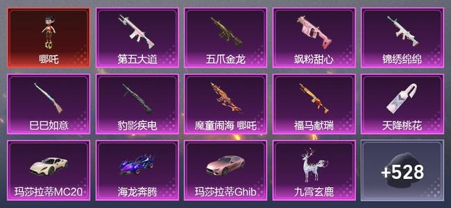 和平精英5载具 9升级枪 16粉装 6尾迹 402枪皮 315套装 13,6689热力 33印记