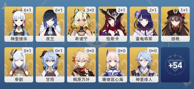 原神70黄 57角色黄 13武器黄 21五星角色 13五星武器 女主 59级