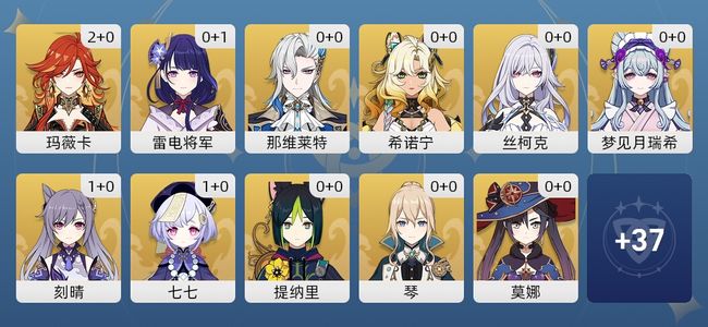 原神18黄 15角色黄 3武器黄 11五星角色 3五星武器 女主 57级