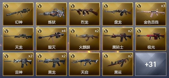 穿越火线（CF）3王者武器 2炫金武器 49V武器 2V角色 16皮肤 可排位 新锐