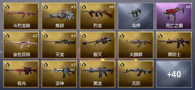 穿越火线（CF）10王者武器 1炫金武器 55V武器 2V角色 5皮肤 可排位 专家