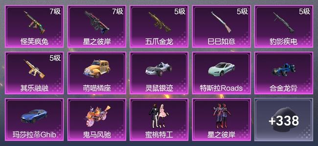 和平精英【苹果版】6载具 6升级枪 3粉装 1尾迹 180枪皮 171套装 6,1762热力 8印记 皇冠