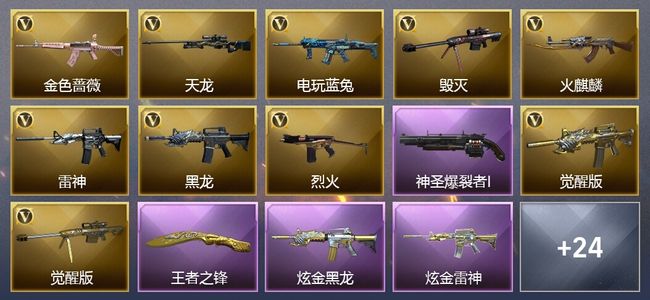 穿越火线（CF）1王者武器 2炫金武器 20V武器 1V角色 8皮肤 可排位 新锐