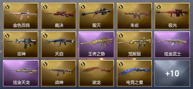 穿越火线（CF）1王者武器 2炫金武器 12V武器 2V角色 13皮肤 可排位 传奇