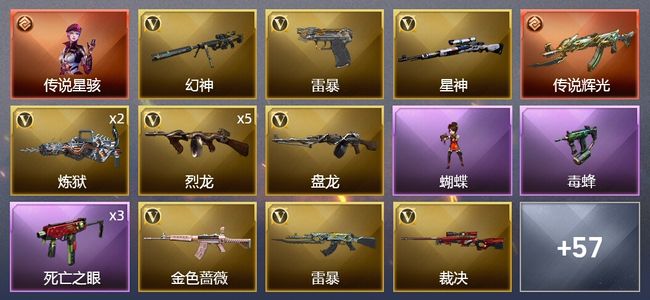 穿越火线（CF）1传说角色 1传说武器 4王者武器 93V武器 7V角色 40皮肤 可排位