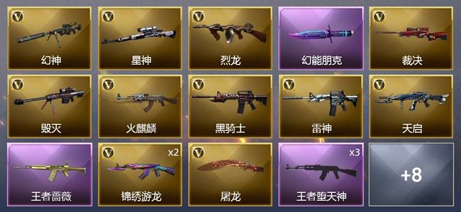 穿越火线（CF）1传说武器 2王者武器 15V武器 1V角色 7皮肤 可排位 枪王