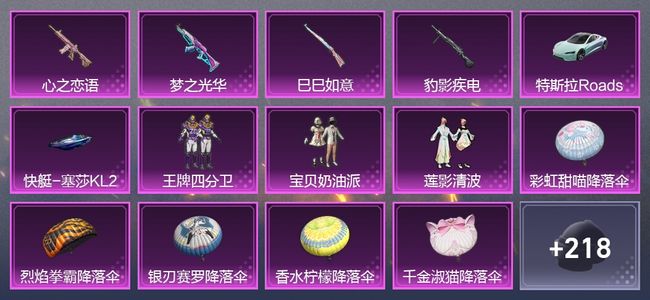 和平精英2载具 4升级枪 4粉装 1尾迹 127套装 5,2926热力 5印记