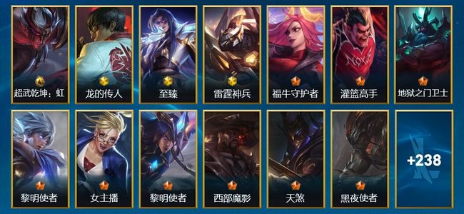 英雄联盟手游（lol手游）1典藏 3神话 20传说 130史诗 251皮肤 119英雄