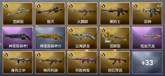 穿越火线（CF）1王者武器 1炫金武器 19V武器 13皮肤 可排位 新锐