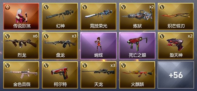 穿越火线（CF）1传说角色 3王者武器 3炫金武器 79V武器 2V角色 22皮肤 可排位 新锐