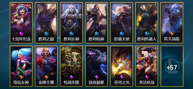 英雄联盟（LOL）1神话 5限定 3传说 19史诗 70皮肤 5炫彩 122英雄