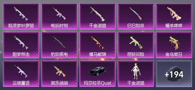 和平精英1载具 0升级枪 6粉装 1尾迹 263枪皮 178套装 76241热力 16印记