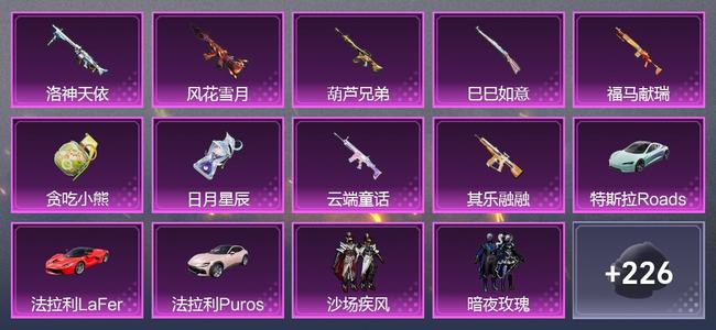 和平精英3载具 10升级枪 8粉装 4尾迹 145套装 62634热力 14印记