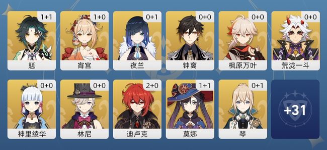 原神26黄 18角色黄 8武器黄 13五星角色 8五星武器 女主 51级