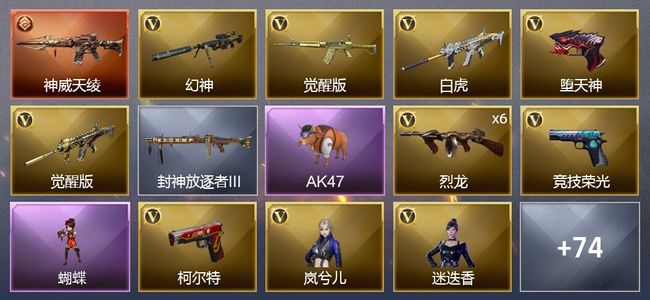 穿越火线（CF）1传说武器 3王者武器 3炫金武器 81V武器 5V角色 37皮肤 可排位 传奇