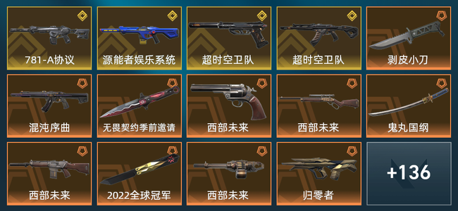 无畏契约55橙皮 4金皮 10紫皮 209皮肤 115490皮肤总价值 2475已用源晶 白银