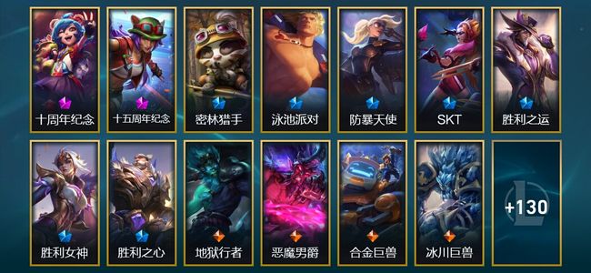 英雄联盟（LOL）2神话 3臻彩 7限定 14传说 144皮肤 51炫彩 172英雄
