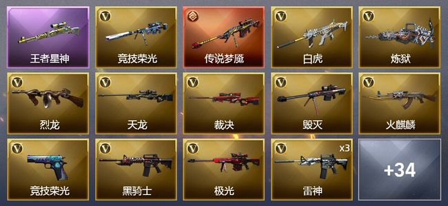 穿越火线（CF）1传说武器 7王者武器 2炫金武器 45V武器 2V角色 6皮肤 可排位 新锐