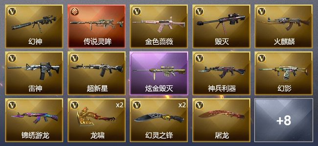 穿越火线（CF）1传说武器 1炫金武器 18V武器 1V角色 5皮肤 可排位 枪王