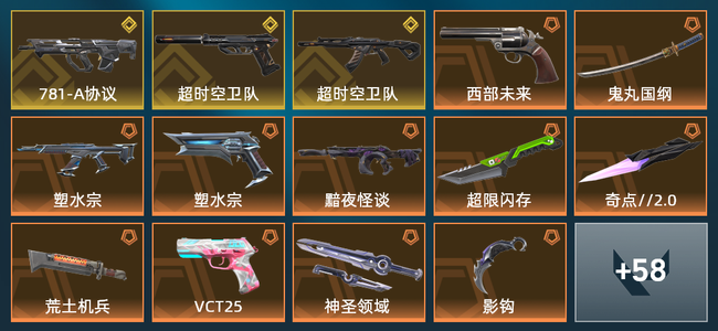 无畏契约12橙皮 3金皮 7紫皮 72皮肤 32690皮肤总价值 930已用源晶 黄金