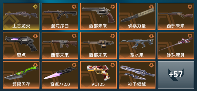 无畏契约15橙皮 1金皮 5紫皮 71皮肤 30000皮肤总价值 925已用源晶